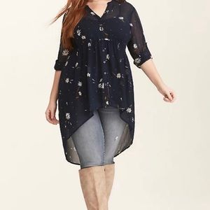 Torrid Blue Floral Babydoll Chiffon Blouse, 0X